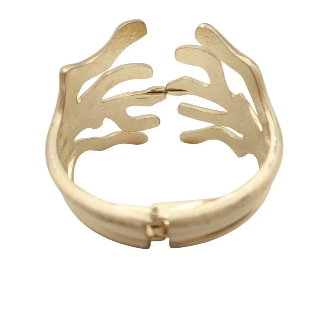 Gold Tone Seaweed Coral Clamper Cuff Bracelet Coastal Beach Nautical Preppy